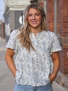 Hayden Floral Blue and Cream Blouse